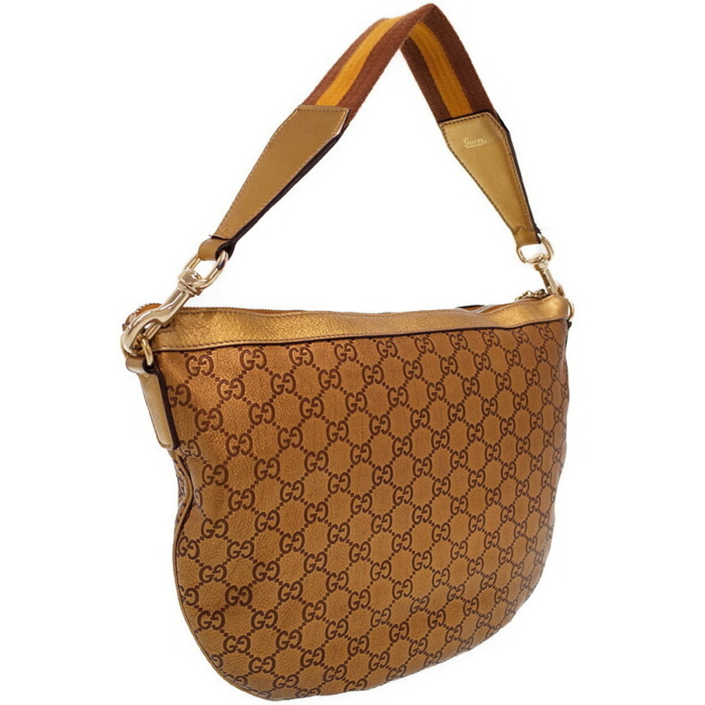 Gucci Web Gold Brown ssima Leather Bag Hobo